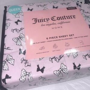 Juicy Couture Pink and Black 6 Piece Sheet Set NWT QUEEN Size
